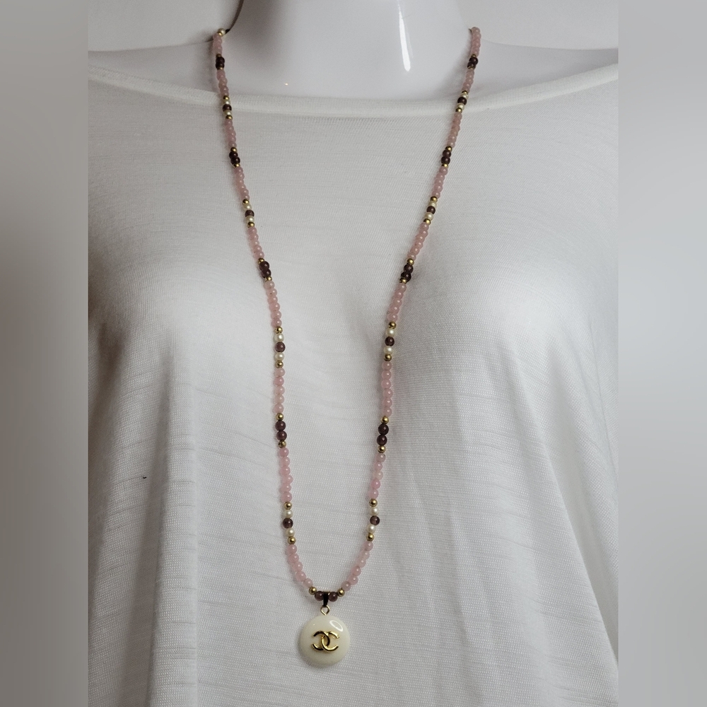 Pink Glass Beaded Necklace, 2 CC zipper Pulls, One Of A Kind - Picture 6 of 6